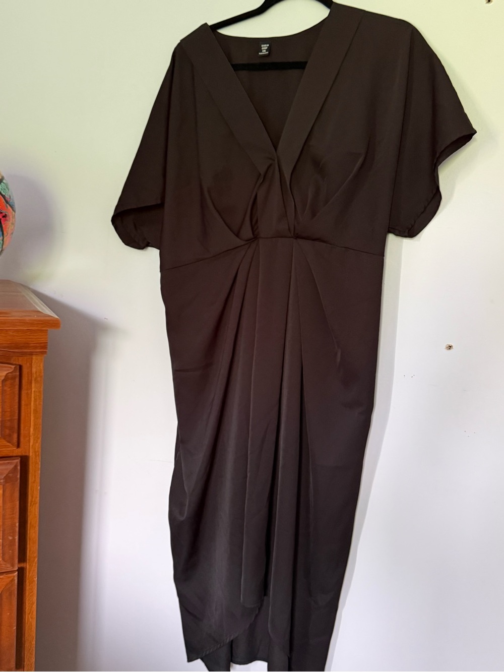SHEIN Black V-Neck Draped Midi Wedding Guest Dress